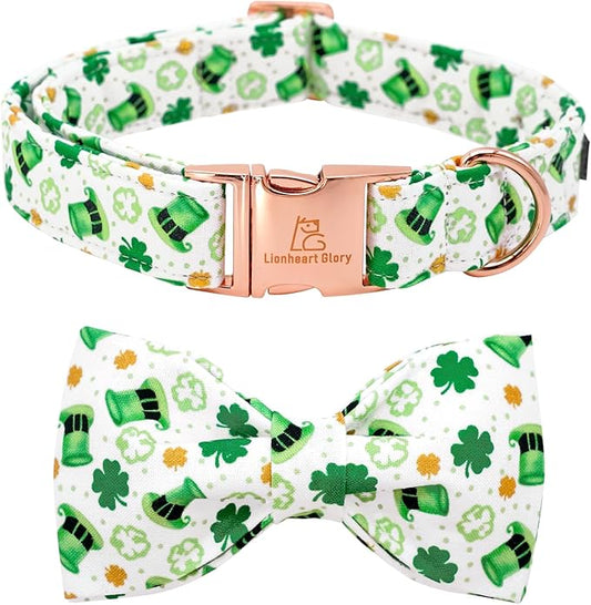 Lionheart Glory St. Patrick's Day Dog Collar - Adjustable Green Collar with Lucky Clover Shamrock Bow for X-Small Dogs