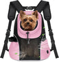 WOYYHO Pet Dog Carrier Backpack Small Dog Front Backpack Ventilated Mesh Dog Travel Back Pack with Safety Belt for Travel Hiking Cycling Outdoor Adventures (Size M: 5-9 lbs, Pink)
