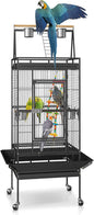 SUPER DEAL 68-inch Large Bird Cage with Rolling Stand African Grey Parrot Chinchilla Finch Cage Conure Cockatiel Cockatoo Pet House Wrought Iron Birdcage, Black