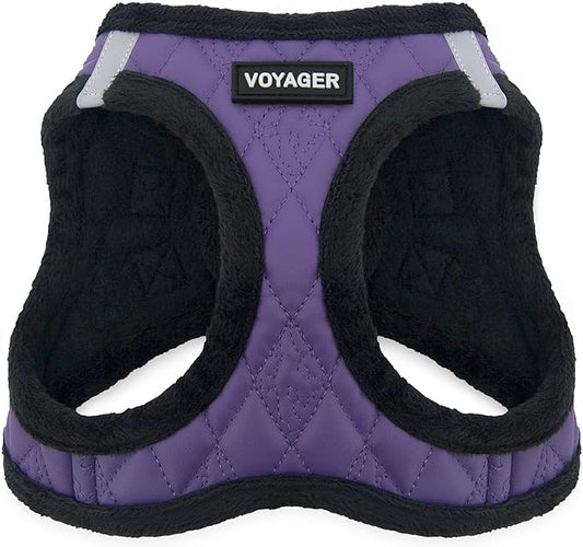 Best Pet Supplies - All Weather Plush, Reflective, No Pull Harness for Small, Medium Dogs, Cats - Secure with Hook & Loop Fastener, Buckle, Double D-Rings - Purple Faux Leather, S