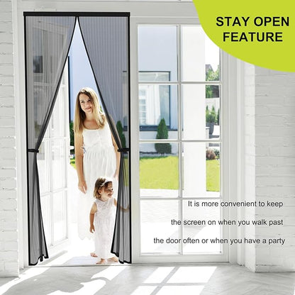 Magnetic Screen Door - Fits Door Opening 36x96 in, Actual Screen Size 38x97 in, Hands Free Mesh Partition,Heavy Duty Screen Door Mesh Curtain Keeps Bugs Out, Frame Hook & Loop, Pet and Kid Friendly