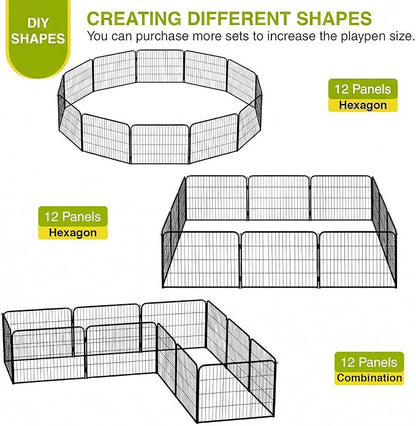 BestPet Dog Playpen 24 Inch 12 Panels Heavy Duty Metal Pet Exercise Pen Without Door Indoor Outdoor Fence Panels Anti-Skid Expandable Design