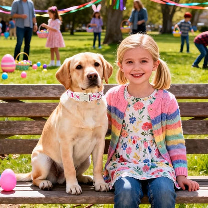 DOGWONG Easter Dog Collar, Cute Easter Pink Bunny Pet Collar Durable Holiday Girl Boy Adjustable Cotton Dog Collars for Large Dogs,XL Visit The Elegant Little Tail Store
