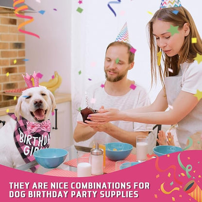 Weewooday Dog Birthday Party Supplies Birthday Boy Girl Cake Bandana Triangle Scarf Party Hat Dog Bow Tie Collar with Numbers for Large Medium Small Dog Puppy 1st Birthday(Novel Style,Medium)