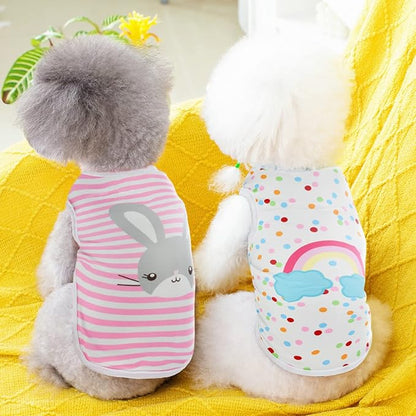 4Pcs Dog & Cat Shirts - Polka Dot & Stripe Sleeveless T-Shirts, Soft Breathable Pet Vests for Small to Medium Dogs & Cats