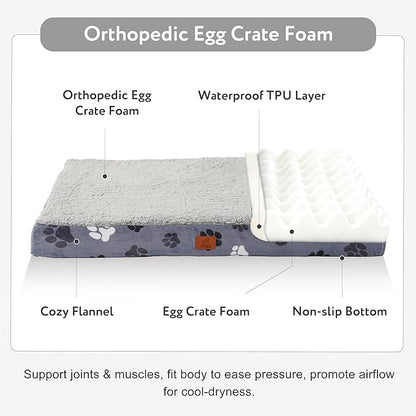 Waterproof Orthopedic Dog Bed for Extra Large Dogs 41x27x4 Inch - Egg Crate Foam Pet Crate Bed with Removable Washable Cover, Plush Top Anti-Slip Bed Mat, Dark Grey