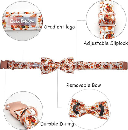Dog Collar - Thanksgiving Turkey Bowtie Gift, Soft Bow Adjustable Metal Buckle for Small Dogs