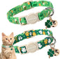 ARING PET 2 Pack St. Patrick's Day Cat Collars-Cute Green Clovers Cat Collar Breakaway with Bell&Pendant, Adjustable Lucky Trefoil Shamrock Kitten Collars with Safety Buckle