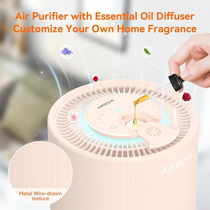 AIRROMI Air Purifier for Bedroom with HEPA 3-in-1 Filter, Pet Air Purifier for Home Cat Pee Smell, Covers Upto 990 Ft², Quiet 360°intake Air Cleaner for pet hair,allergies,Dust,Smoke A2001 Orange