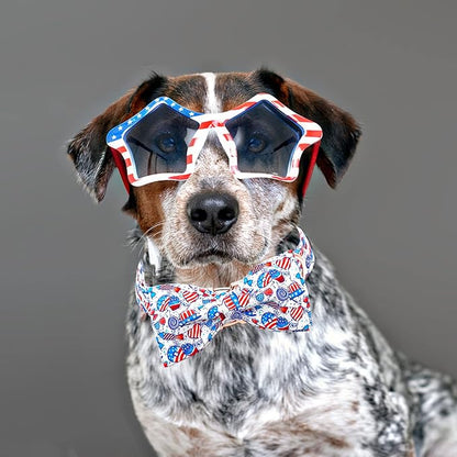 Lionheart glory American Flag Dog Collar, 4 of July Dog Bow Collar Heavy Duty Adjustable Patriotic Dog Collar with Bowtie for Medium Dogs Pet Gift