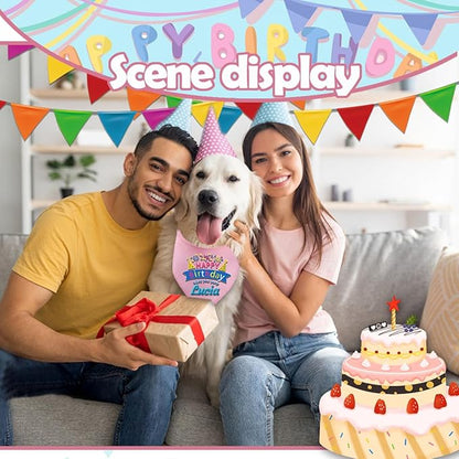 Personalized Dog Birthday Bandana, Happy Birthday Scarf with Embroidered Name,Dog Girl Boy Birthday Party Supplies Triangle Bibs,Gift for Medium Large Dogs Pets