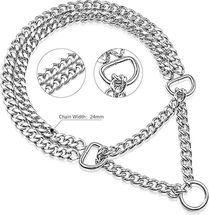 Silver Dog Choker Collar,2 Rows Stainless Steel Dog Chain Cuban Link Metal Martingale Collar Heavy Duty Training Choke Collar for Small Medium Large Big Breed (Silver, M(Neck Max 16inch) D2.5mm)