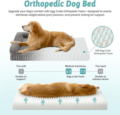 Cute Dog Bed for Small Dogs, Faux Rabbit Fur Orthopedic Foam Dog Bed with Sides, Removable Washable Cover & Waterproof Lining, Comfortable Pet Couch, Grey (30" L x 20" W x 6" Th)