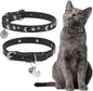 EXPAWLORER Cat Collar for Girl Boy Cats- Adjustable Leather Pet Collar with Safety Elastic Belt,Personalized Punk Accessories Buckle Collars with Bell & Durable D-Ring, Star & Moon