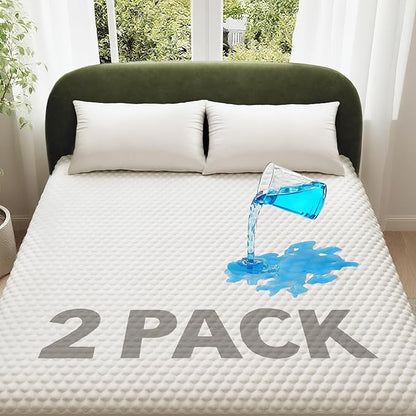 Ohgeni 100% Waterproof Mattress Protector, Twin XL-2 Pack, Fitted Sheet with Stretchable Pockets, Deep Sleep Noiseless Soft. Breathable Cooling Hypoallergenic Material, Mattresses Cover for Bed