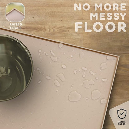 Dog Food Mat - 28x18 Raised Edges Dogs Mat for Food and Water Prevent Spill, Waterproof Cat Food Mats Protect Floors, Easy Clean Dog Bowl Mats for Food and Water, Silicone Pet Feeding Placemats