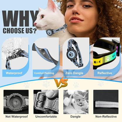 Airtag Cat Collar Breakaway, Reflective Cat Collar with AirTag Holder and Bell, Compatible with Apple Air Tag, Comfortable Padding, Adjustable, Durable (Blue, XS)