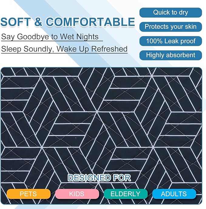 OUTCREATOR® Washable Bed Pads 34" x 36" (Pack of 4), Incontinence Mattress Protector, Anti-Slip Waterproof Underpads for Adults Kids Elderly Pets, Absorbency & Reusable Bedwetting Pads (Navy Blue)