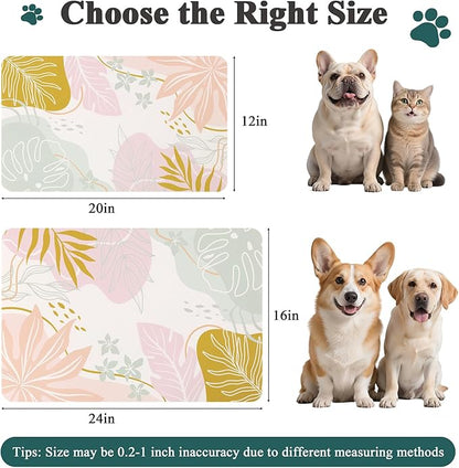 Topotdor Boho Dog Food Mat - Absorbent Quick-Dry Cat Bowl Mat for Food and Water, Non-Slip Pet Feeding Placemat for Messy Drinkers Dog Accessories Pet Supplies, 16"x24", Pink