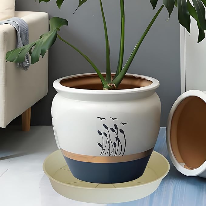 3 Pack of 20 22 inch Plant Saucer (19.2 Inch Base), 3.6" Depth Tray, Large Deep Garden Plastic Flower Planter Plant Trays for Indoors Outdoor Bath Bath (22", Beige)