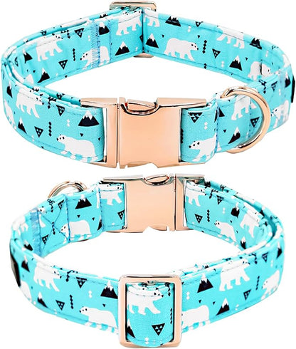 Dog Collar, Bow Dog Collar Blue Bear Pattern Pet Collar Dog Cute Bow Tie Soft Girl Boy Dog Collars with Metal Buckle for Small Dogs