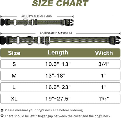 Martingale Dog Collar, Adjustable Nylon Reflective Collar with Quick Release Buckle (Forest Green, Small)