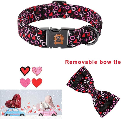 MR. CHUBBYFACE Valentine's Dog Collar with Bowtie, XOXO Red Heart Dog Collar with Metal Buckle, Cute Adjustable Boy Girl Female Collars for Small Medium Large Dogs