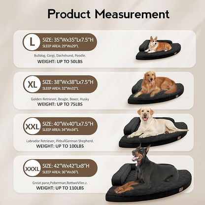 Large Dog Bed - XL Orthopedic Egg-Crate Memory Foam Dog Beds with Removable Washable Cover, Waterproof Pet Beds with Non-Slip Bottom, Black
