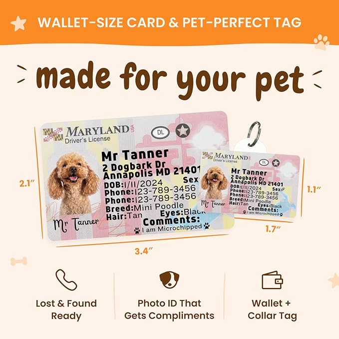 PawFurEver Personalized Dog Driver License ID Tag for Dogs & Cats - Custom Pet License Dog ID Tags Personalized Heavy Duty with Name, Photo & Phone Number, 50 States + DC (Wyoming, Tag)