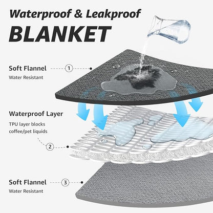LOOBANI Waterproof Blanket for Bed: Reversible Soft Flannel Queen Bed Blanket 80" x 90", Waterproof Dog Blankets for Large Dogs, Spill-Proof Cover for Furniture Protection, Movie Time, Green