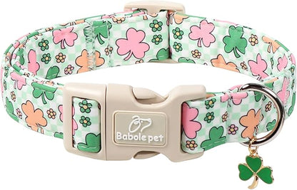 St Patricks Day Dog Collar for Large Dogs - Cute Pastel Lucky Clover Dog Collars, Lightweight Adjustable Irish Green Festival Dogs Collars with Quick Release Buckle L