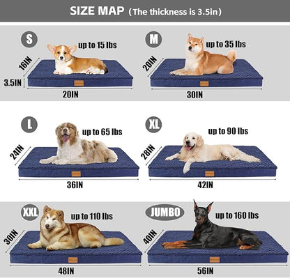 Patas Lague Orthopedic XL Dog Bed Large Sized Dog 48''X30'', Soft Waterproof Egg Crate Foam Large Pet Crate Beds Mat with Removable Washable Cover and Non-Slip Bottom, Navy Blue