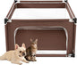 EHEYCIGA 42x42x26 Inches Puppy Playpen Without Top Cover for Dogs & Cats Indoor or Outdoor - Dog Playpen with Door, Dog Fence for Small Animal with Heavy-Duty Oxford & Steel Frame, Brown