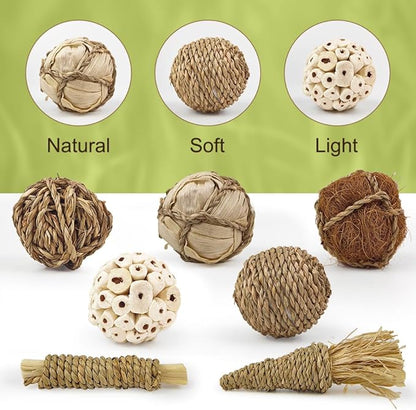 7Pcs Bird Toy Large Chewing Balls - Natural Soft Chew Shredding & Foraging Toy for Cockatiel Conure Quaker Parrot Budgie Parakeet Rabbit Bunny Guinea Pig Chinchilla