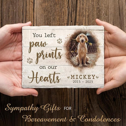 Personalized Slate Memorial Stone for Dogs and Cats - Dog Paw Prints - Thoughtful Bereavement Gifts for Cat Lovers, Ideal Keepsake for Pet Loss - Change a Meaningful Quote
