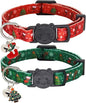 Christmas Cat Collar, Cotton 2 Pack Cat Collar with Bells, Breakaway Collars for Girl Boy Kittens, Christmas