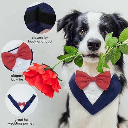 FUAMEY Dog Tuxedo for Small Dogs,Dog Formal Suit Dogs Attire Pet Bow Tie Puppy Party Costumes Cat Tux Outfits Pets Bandana Cosplay Adjustable Bowties Wedding Birthday Valentines Blue XS