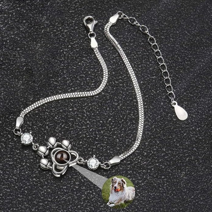 Custom Photo Projection Bracelet Dog Paw Bracelets Personalized Photo Bracelet with Picture inside Pet Dog Cat Paw Charm Picture Bracelets for Christmas Anniversary