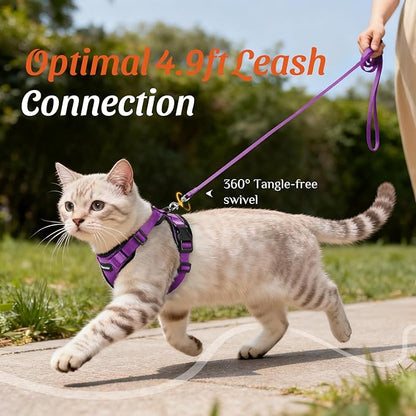 Dooradar Cat Harness and Leash Set, Escape Proof Safe Adjustable Kitten Vest Harnesses for Walking, Easy Control Soft Breathable Mesh Jacket with Reflective Strips for Cats, Purple, S