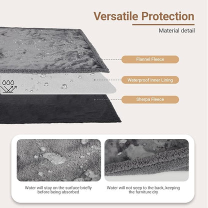 Waterproof Dog Blanket for Medium Dogs - Reversible Washable Pet Blanket, Soft Sherpa Fleece Furniture Protector, Cat Throw Bed Couch, Grey, 30"x40"