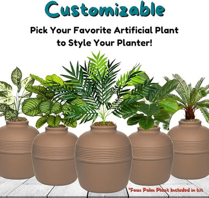 Good Pet Stuff Hidden Litter Box Planter, Decorative Cat Litter Enclosure with Carbon Filter, Artificial Plant, Easy Clean, Improved Design, Round Style, Base Kit, Chestnut Brown