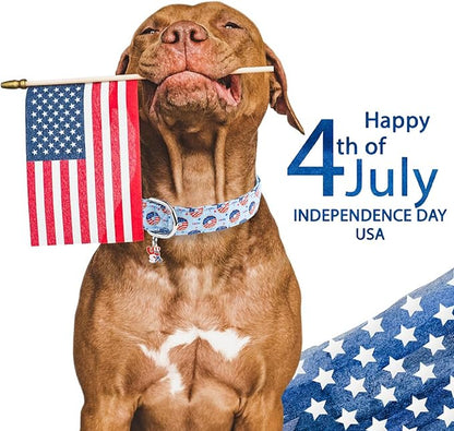 Faygarsle Patriotic Dog Collar, 4th of July Design, American Flag Pattern, Light Blue Summer Design for Small Medium Large Dogs S