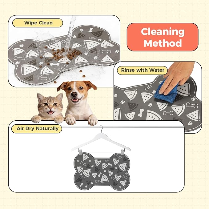 Dog Food Mat, 0.15” Thickened Super Absorbent Pet Feeding Mat for Food and Water, Fruit Donut Pattern Cat Placemat, Quick Dry Non-Slip Dog Bowl Mat, Water Splash Proof（Medium Strawberry Pink）