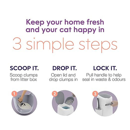 Litter Genie Style Pail Cat Litter Box Waste Disposal System for Odor Control Includes 1 Square Refill Bag