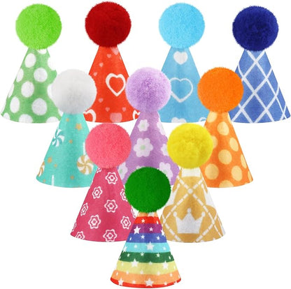 Hxezoc 10 Pcs Mini Birthday Party Hats Colorful Cone Felt Hats for Animals Stuffed Pets Birthday Holiday Accessories Decoration Supplies