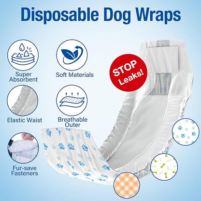 Pet Soft Disposable Male Dog Wraps - Dog Diapers for Male Dogs, Puppy Diapers 12pcs Large