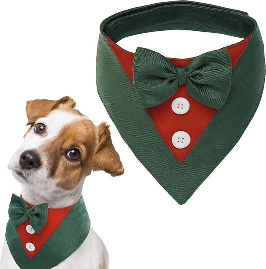 FUAMEY Dog Tuxedo Christmas for Large Dogs,Dog Formal Suit Dogs Attire Pet Bow Tie Puppy Party Costumes Cat Tux Outfits Pets Bandana Cosplay Adjustable Bowties Christmas Green Red L