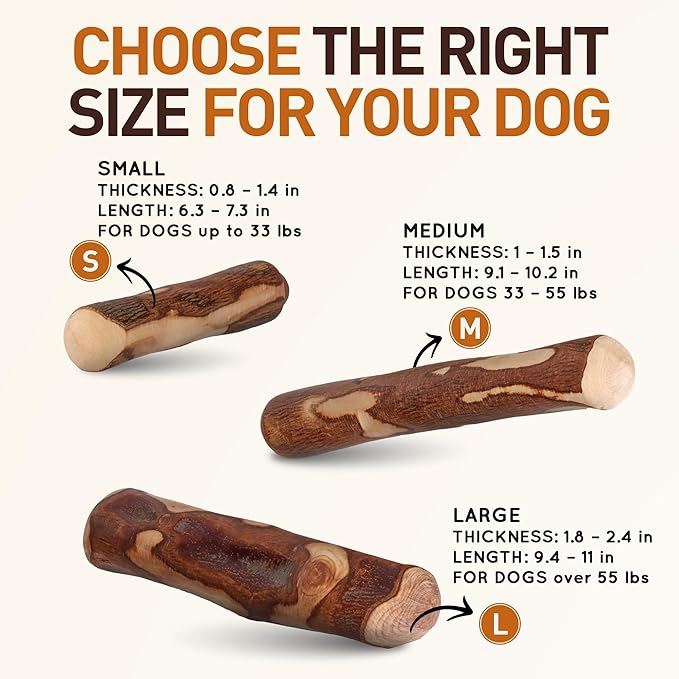 Wildfang® Olive Wood Chewing Sticks for Dogs, Medium - Tough Chew Toys for Aggressive Chewers, Puppy Chew Toys for Teething, Training for Chewing Muscles, Olive Wood Stick for Dog (33-55lbs), 3pack