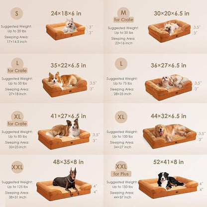 EHEYCIGA Orthopedic Dog Beds for Large Dogs, Waterproof Memory Foam Large Dog Bed with Sides, Non-Slip Bottom and Egg-Crate Foam Pet Couch Bed with Washable Removable Cover,Pumpkin Orange