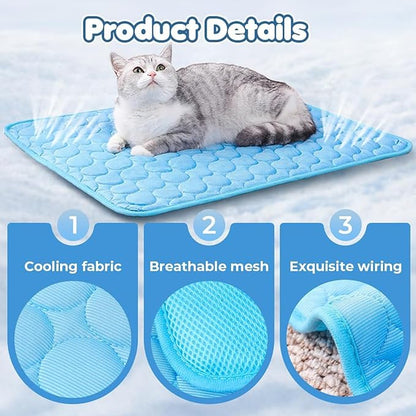 Dog Cooling Mat, Pet Cooling Mats, Summer Cool Pads Pet Mat Outdoor for Dogs & Cats, Machine Washable (Blue, L: 70×55 cm | 28×22")